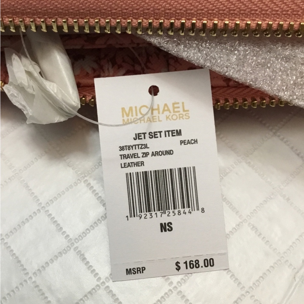 Michael Kors Peach Saffiano Zip Wallet with Gold Plaque - Picture 7 of 16